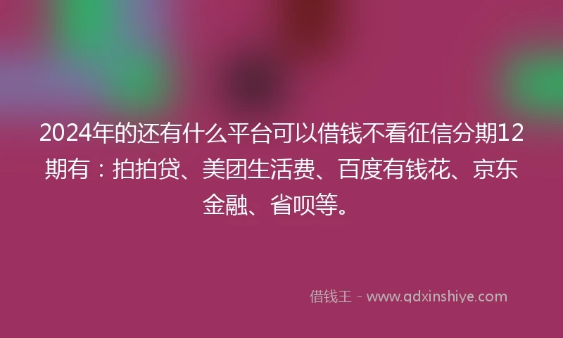 2024年的还有什么平台可以借钱不看征信分期12期有：拍拍贷、美团生活费、百度有钱花、京东金融、省呗等。