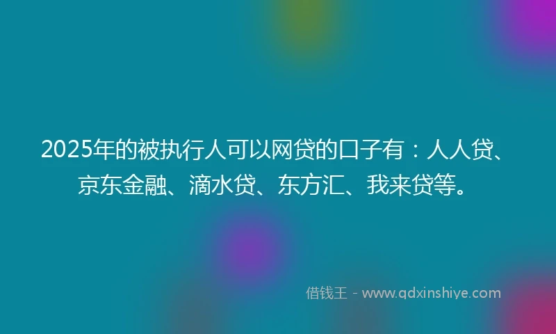 2025年的被执行人可以网贷的口子有：人人贷、京东金融、滴水贷、东方汇、我来贷等。