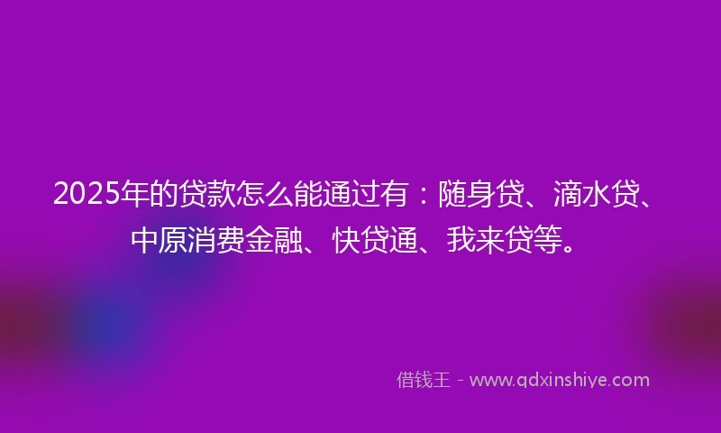 2025年的贷款怎么能通过有：随身贷、滴水贷、中原消费金融、快贷通、我来贷等。