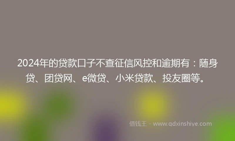 2024年的贷款口子不查征信风控和逾期有：随身贷、团贷网、e微贷、小米贷款、投友圈等。