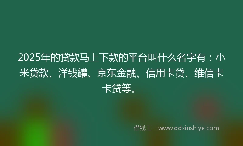 2025年的贷款马上下款的平台叫什么名字有：小米贷款、洋钱罐、京东金融、信用卡贷、维信卡卡贷等。
