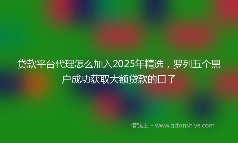 贷款平台代理怎么加入2025年精选，罗列五个黑户成功获取大额贷款的口子