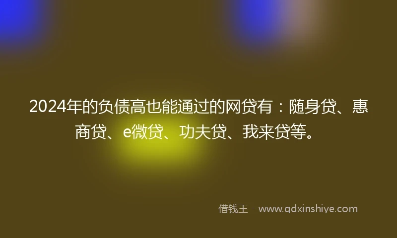 2024年的负债高也能通过的网贷有：随身贷、惠商贷、e微贷、功夫贷、我来贷等。