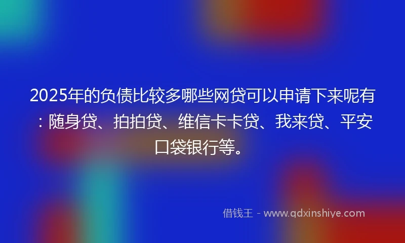 2025年的负债比较多哪些网贷可以申请下来呢有：随身贷、拍拍贷、维信卡卡贷、我来贷、平安口袋银行等。