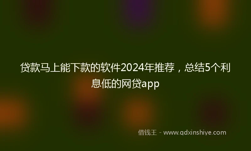 贷款马上能下款的软件2024年推荐，总结5个利息低的网贷app
