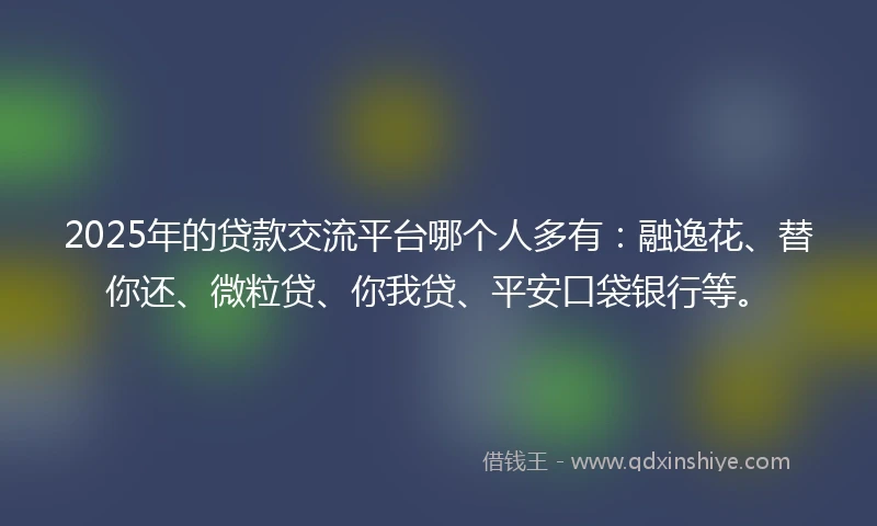2025年的贷款交流平台哪个人多有：融逸花、替你还、微粒贷、你我贷、平安口袋银行等。