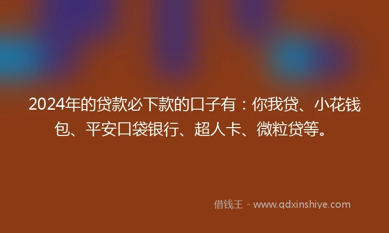 2024年的贷款必下款的口子有：你我贷、小花钱包、平安口袋银行、超人卡、微粒贷等。