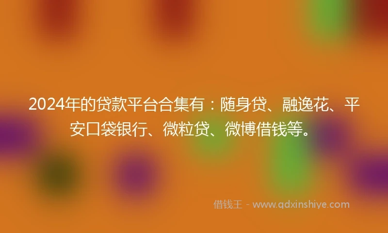 2024年的贷款平台合集有：随身贷、融逸花、平安口袋银行、微粒贷、微博借钱等。