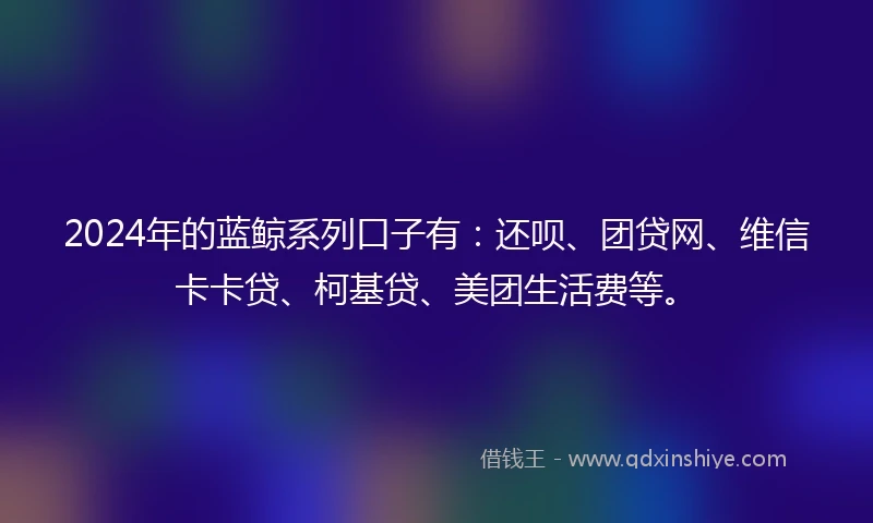 2024年的蓝鲸系列口子有：还呗、团贷网、维信卡卡贷、柯基贷、美团生活费等。