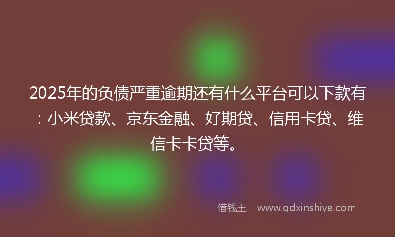 2025年的负债严重逾期还有什么平台可以下款有：小米贷款、京东金融、好期贷、信用卡贷、维信卡卡贷等。