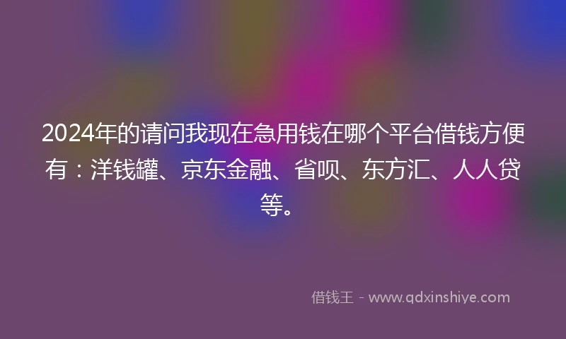 2024年的请问我现在急用钱在哪个平台借钱方便有：洋钱罐、京东金融、省呗、东方汇、人人贷等。