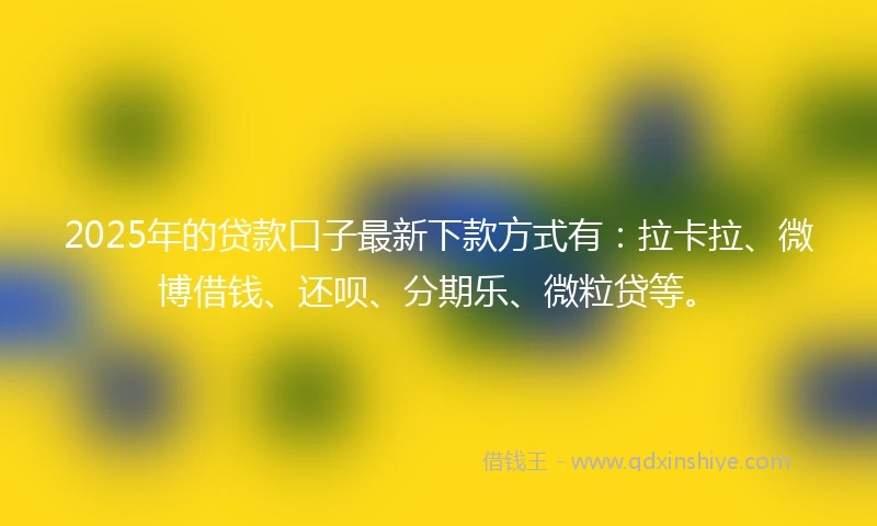 2025年的贷款口子最新下款方式有：拉卡拉、微博借钱、还呗、分期乐、微粒贷等。