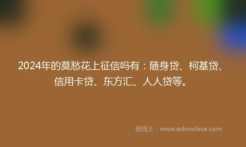 2024年的莫愁花上征信吗有：随身贷、柯基贷、信用卡贷、东方汇、人人贷等。