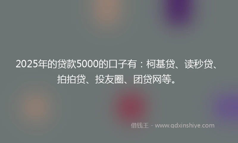 2025年的贷款5000的口子有：柯基贷、读秒贷、拍拍贷、投友圈、团贷网等。