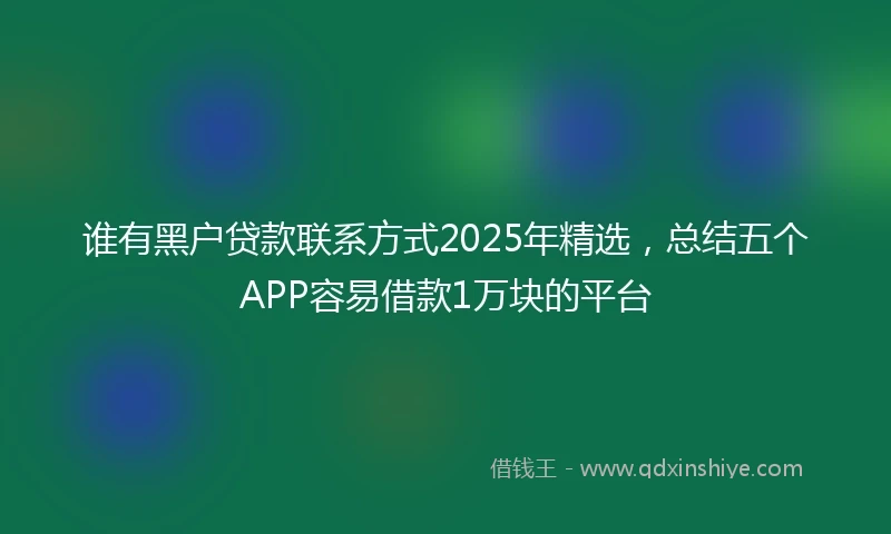 谁有黑户贷款联系方式2025年精选，总结五个APP容易借款1万块的平台