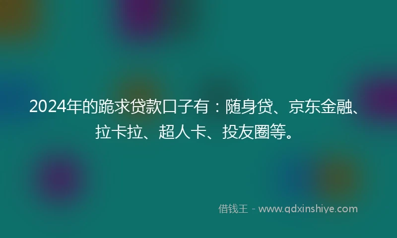 2024年的跪求贷款口子有：随身贷、京东金融、拉卡拉、超人卡、投友圈等。