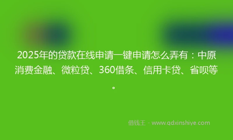 2025年的贷款在线申请一键申请怎么弄有：中原消费金融、微粒贷、360借条、信用卡贷、省呗等。