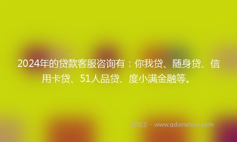 2024年的贷款客服咨询有:你我贷、随身贷、信用卡贷、51人品贷、度小满金融等。