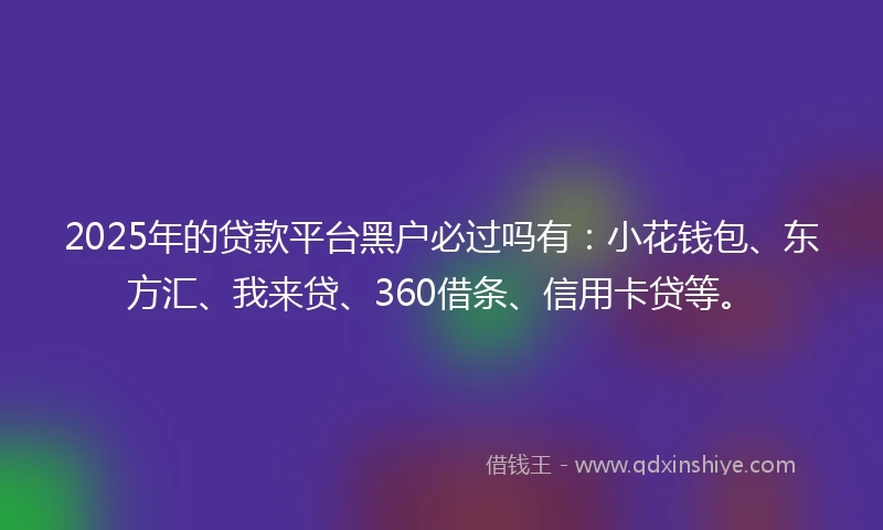 2025年的贷款平台黑户必过吗有：小花钱包、东方汇、我来贷、360借条、信用卡贷等。