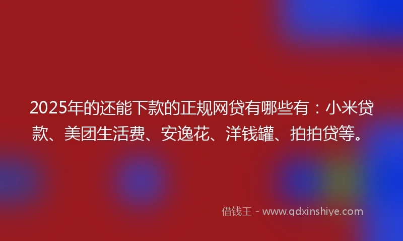2025年的还能下款的正规网贷有哪些有：小米贷款、美团生活费、安逸花、洋钱罐、拍拍贷等。