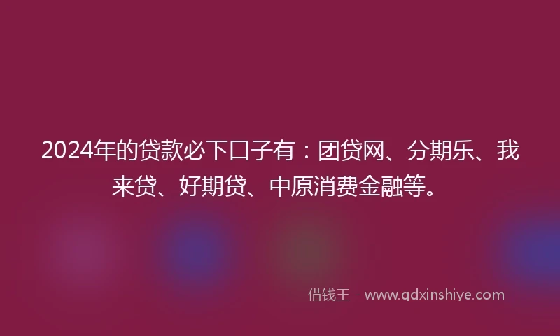2024年的贷款必下口子有:团贷网、分期乐、我来贷、好期贷、中原消费金融等。