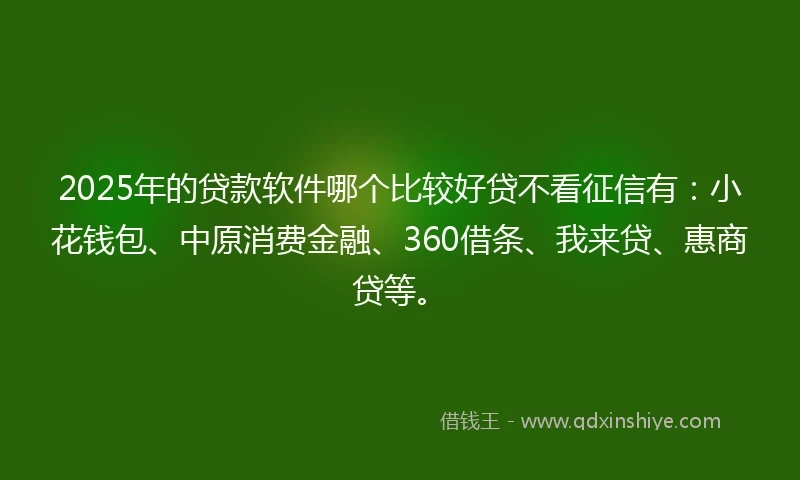 2025年的贷款软件哪个比较好贷不看征信有：小花钱包、中原消费金融、360借条、我来贷、惠商贷等。