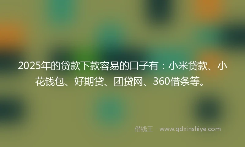 2025年的贷款下款容易的口子有：小米贷款、小花钱包、好期贷、团贷网、360借条等。