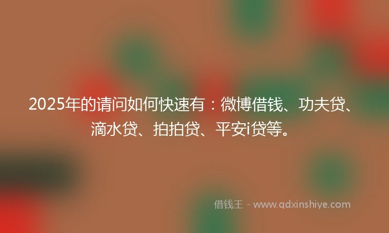 2025年的请问如何快速有：微博借钱、功夫贷、滴水贷、拍拍贷、平安i贷等。