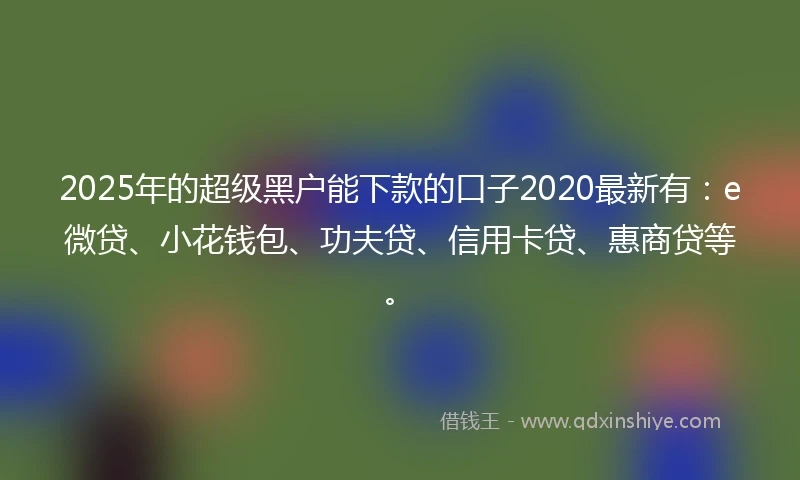 2025年的超级黑户能下款的口子2020最新有：e微贷、小花钱包、功夫贷、信用卡贷、惠商贷等。