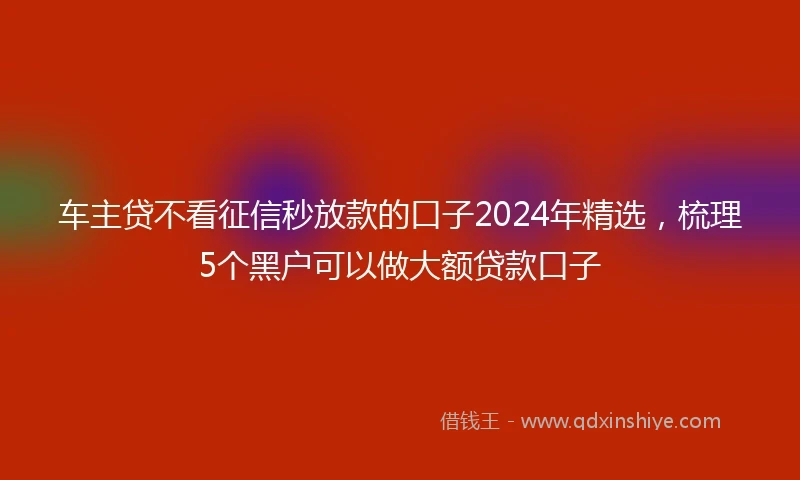 车主贷不看征信秒放款的口子2024年精选，梳理5个黑户可以做大额贷款口子
