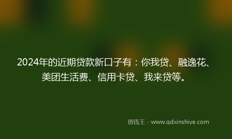 2024年的近期贷款新口子有：你我贷、融逸花、美团生活费、信用卡贷、我来贷等。