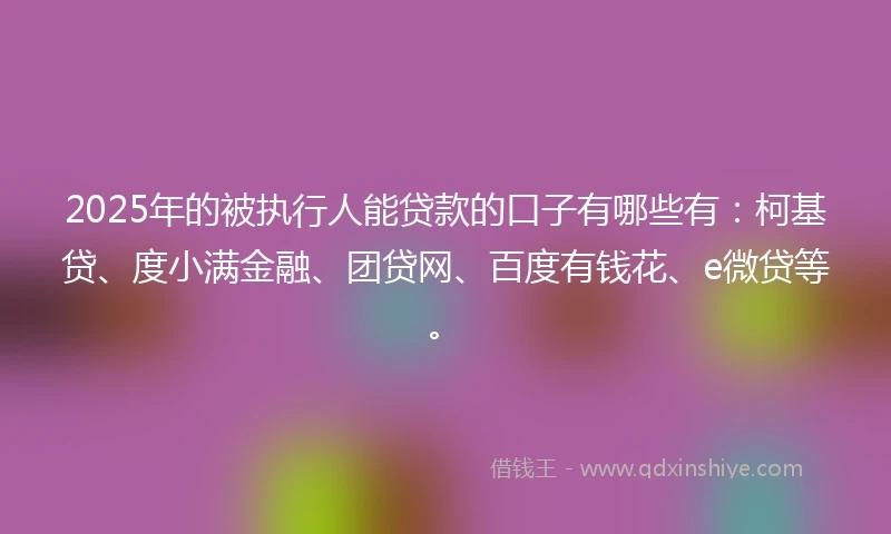 2025年的被执行人能贷款的口子有哪些有：柯基贷、度小满金融、团贷网、百度有钱花、e微贷等。