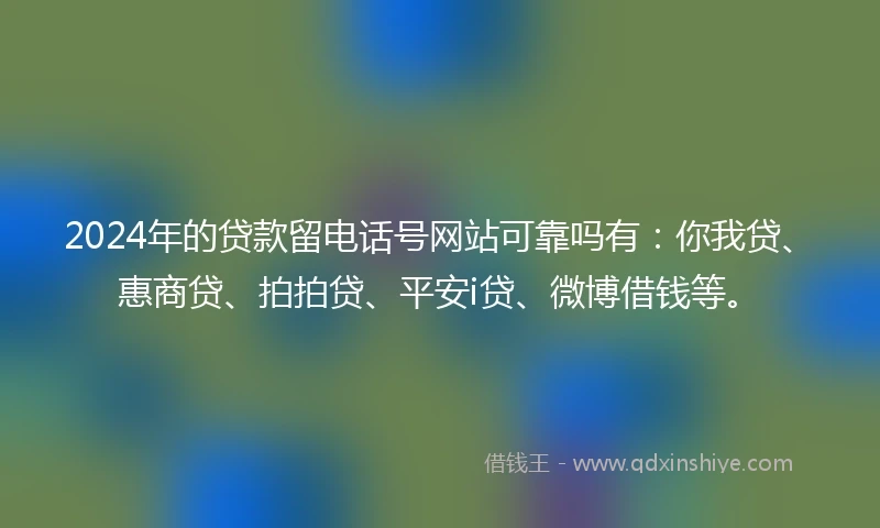 2024年的贷款留电话号网站可靠吗有：你我贷、惠商贷、拍拍贷、平安i贷、微博借钱等。