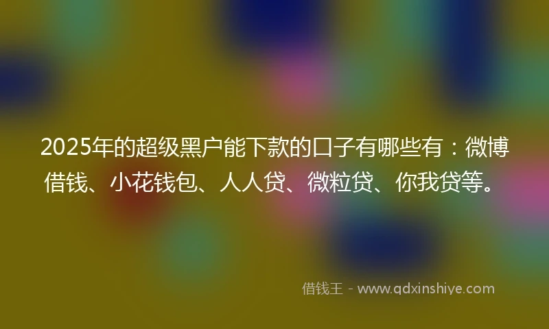 2025年的超级黑户能下款的口子有哪些有：微博借钱、小花钱包、人人贷、微粒贷、你我贷等。