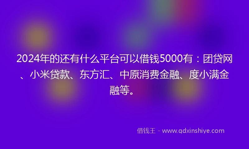 2024年的还有什么平台可以借钱5000有：团贷网、小米贷款、东方汇、中原消费金融、度小满金融等。