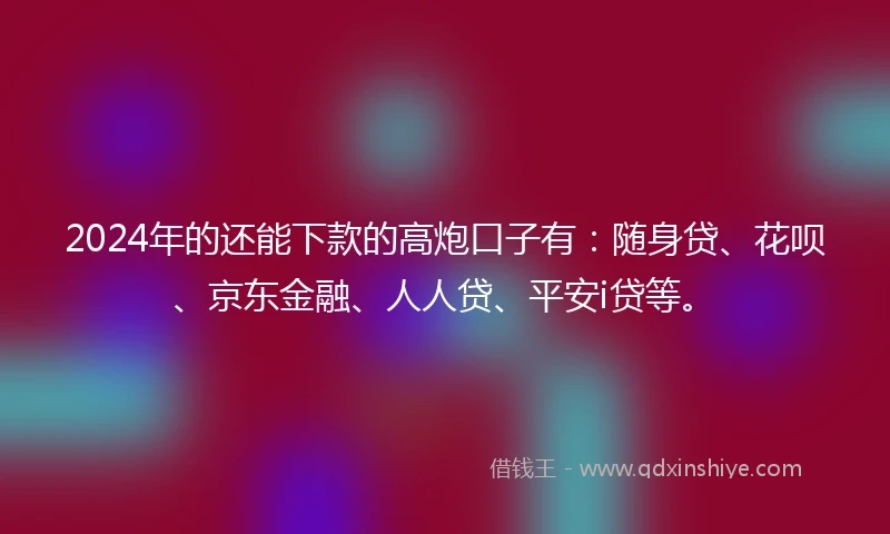 2024年的还能下款的高炮口子有：随身贷、花呗、京东金融、人人贷、平安i贷等。