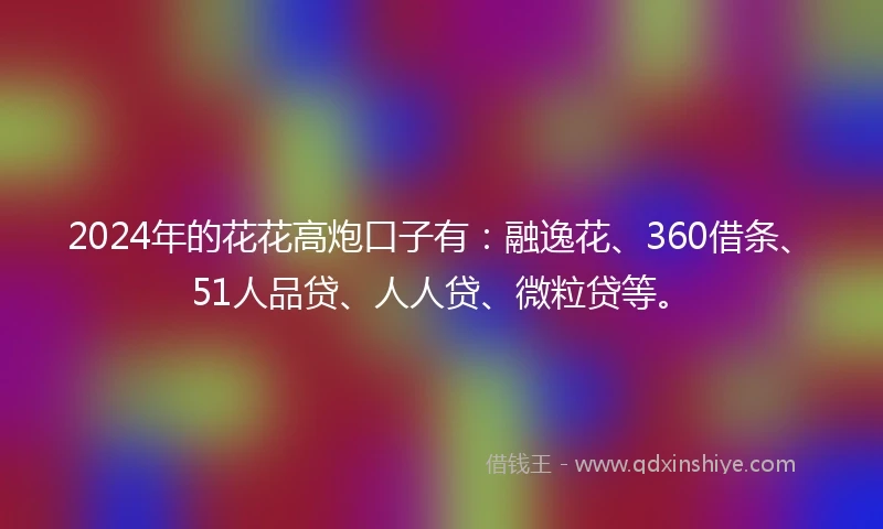 2024年的花花高炮口子有：融逸花、360借条、51人品贷、人人贷、微粒贷等。