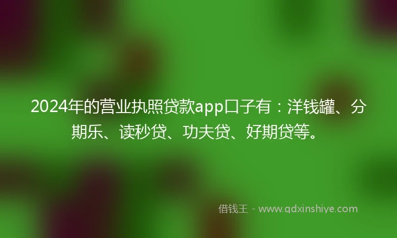 2024年的营业执照贷款app口子有：洋钱罐、分期乐、读秒贷、功夫贷、好期贷等。