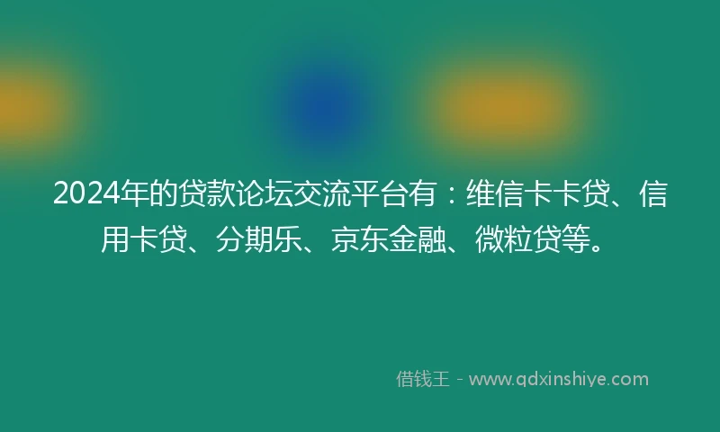 2024年的贷款论坛交流平台有：维信卡卡贷、信用卡贷、分期乐、京东金融、微粒贷等。