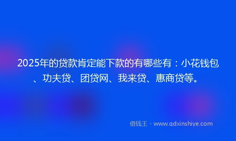 2025年的贷款肯定能下款的有哪些有：小花钱包、功夫贷、团贷网、我来贷、惠商贷等。