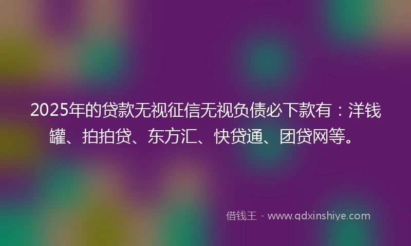 2025年的贷款无视征信无视负债必下款有：洋钱罐、拍拍贷、东方汇、快贷通、团贷网等。