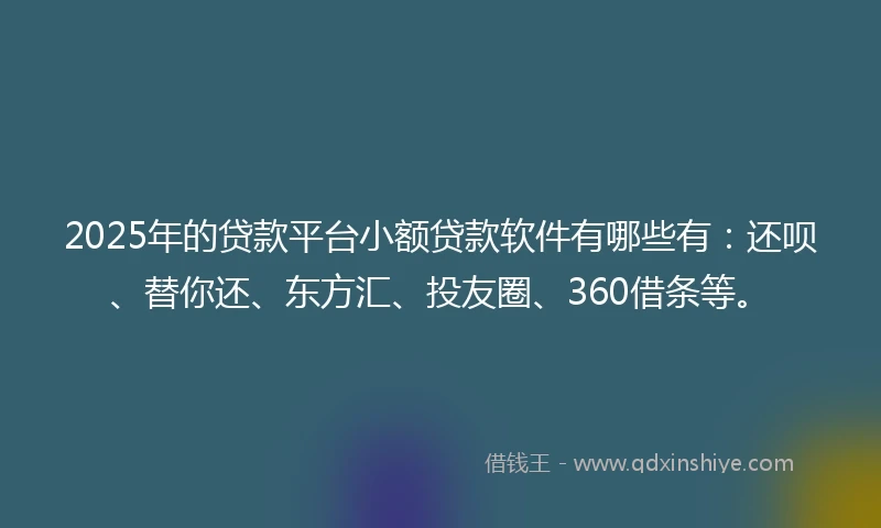 2025年的贷款平台小额贷款软件有哪些有：还呗、替你还、东方汇、投友圈、360借条等。