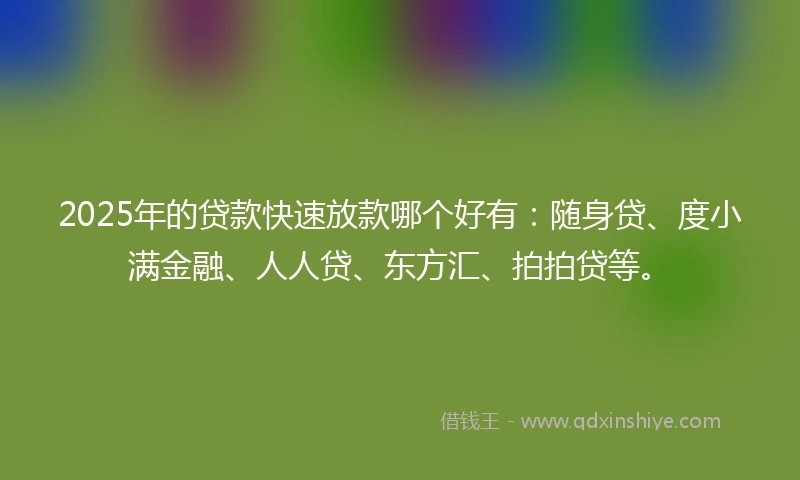 2025年的贷款快速放款哪个好有：随身贷、度小满金融、人人贷、东方汇、拍拍贷等。
