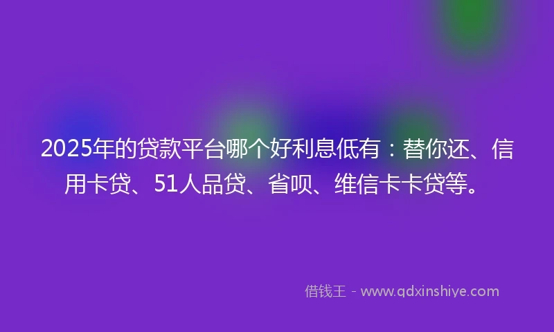 2025年的贷款平台哪个好利息低有：替你还、信用卡贷、51人品贷、省呗、维信卡卡贷等。