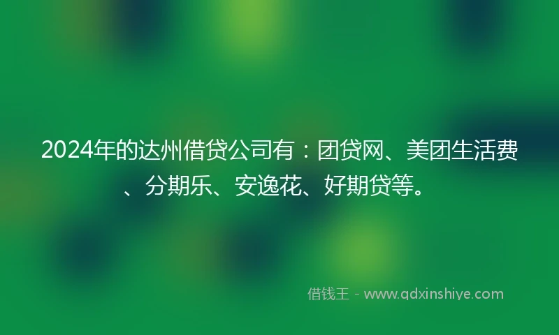 2024年的达州借贷公司有：团贷网、美团生活费、分期乐、安逸花、好期贷等。