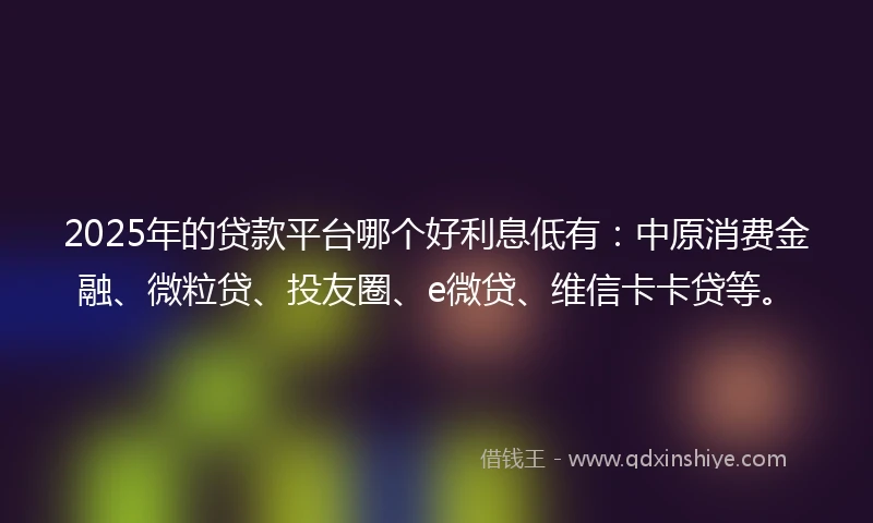 2025年的贷款平台哪个好利息低有：中原消费金融、微粒贷、投友圈、e微贷、维信卡卡贷等。