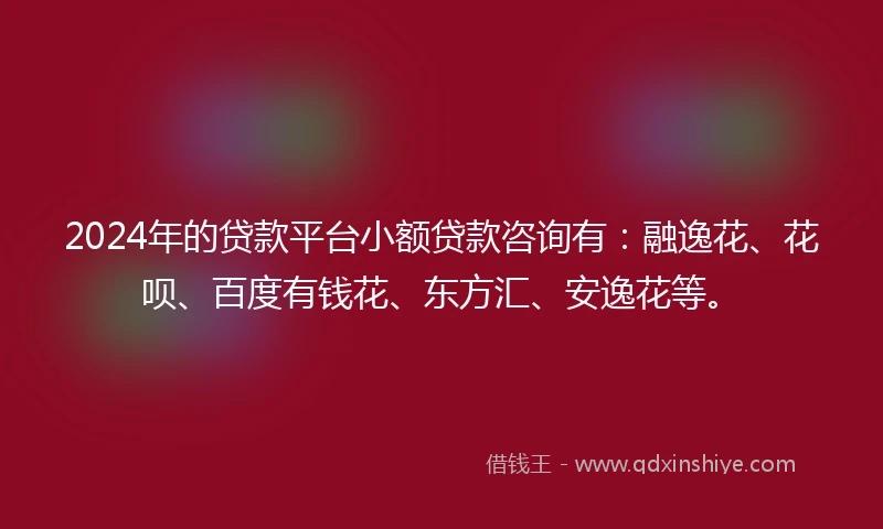 2024年的贷款平台小额贷款咨询有：融逸花、花呗、百度有钱花、东方汇、安逸花等。