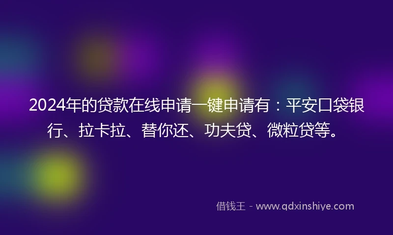 2024年的贷款在线申请一键申请有:平安口袋银行、拉卡拉、替你还、功夫贷、微粒贷等。