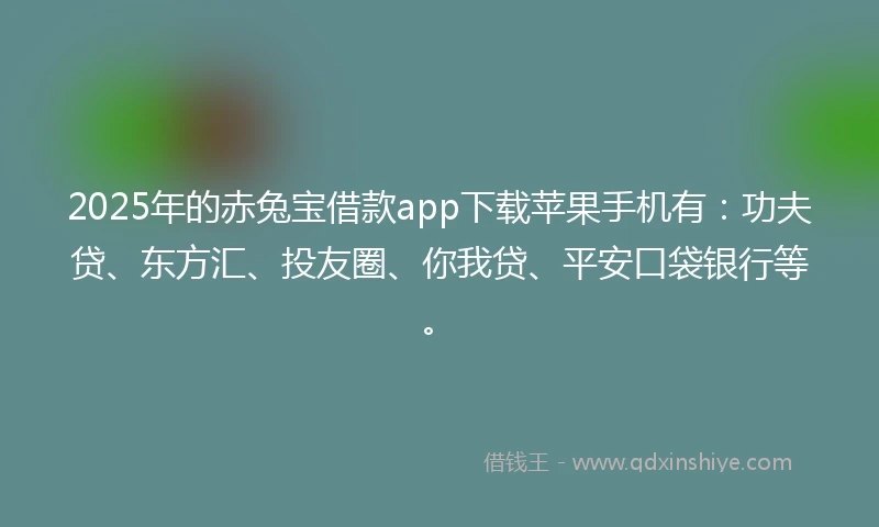 2025年的赤兔宝借款app下载苹果手机有：功夫贷、东方汇、投友圈、你我贷、平安口袋银行等。