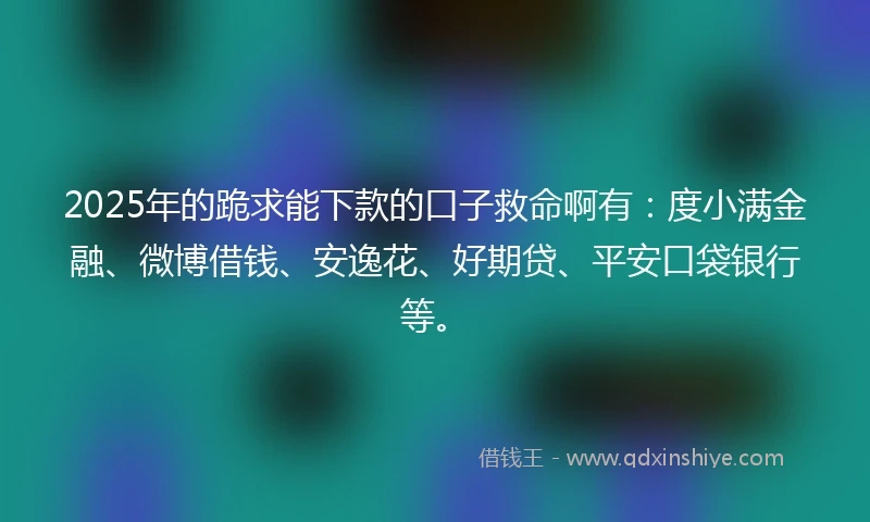 2025年的跪求能下款的口子救命啊有：度小满金融、微博借钱、安逸花、好期贷、平安口袋银行等。